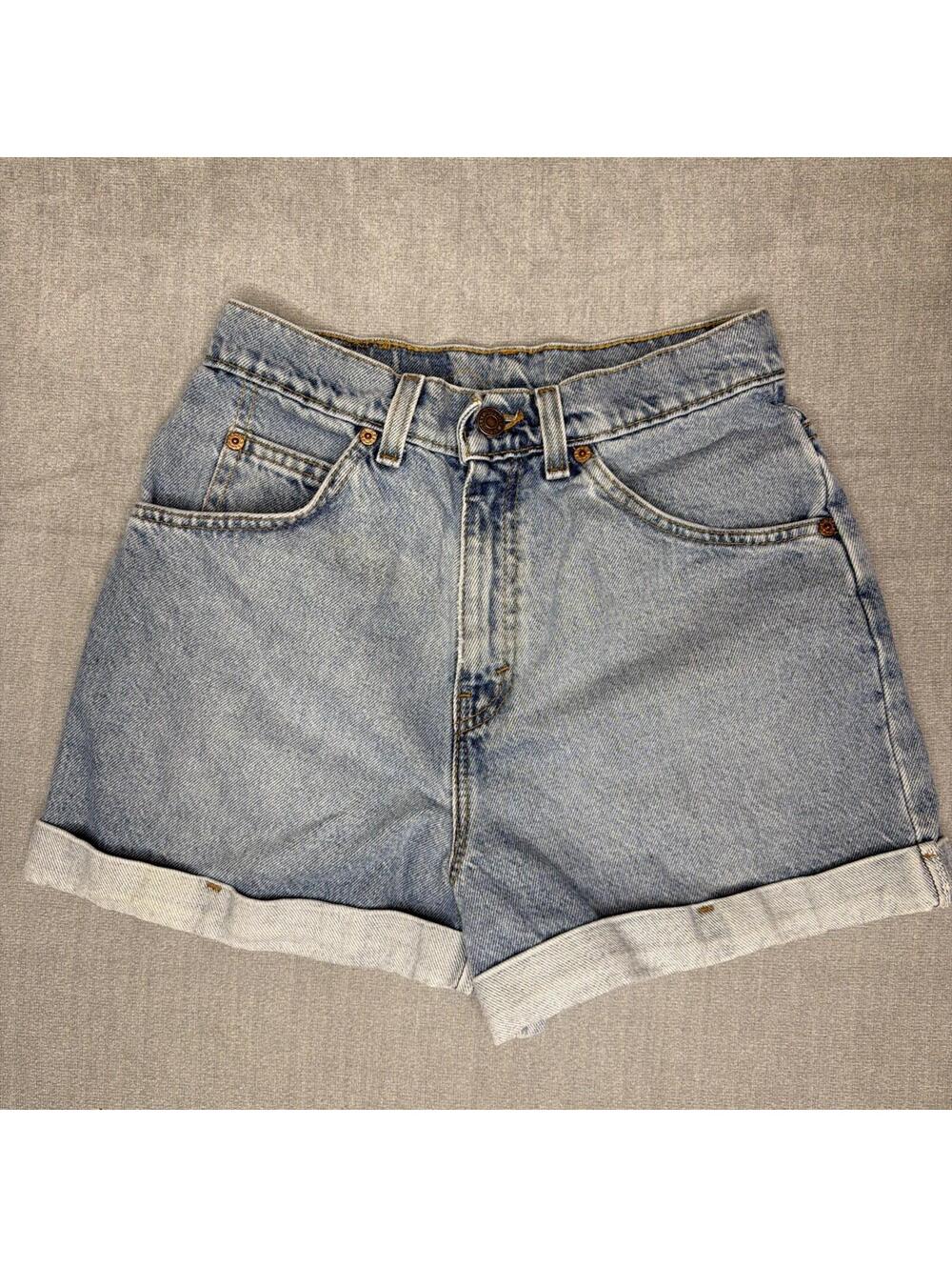 Levis 910 Denim Shorts Womens 7 Blue Vintage Classic Fit High Rise USA 90s Fade